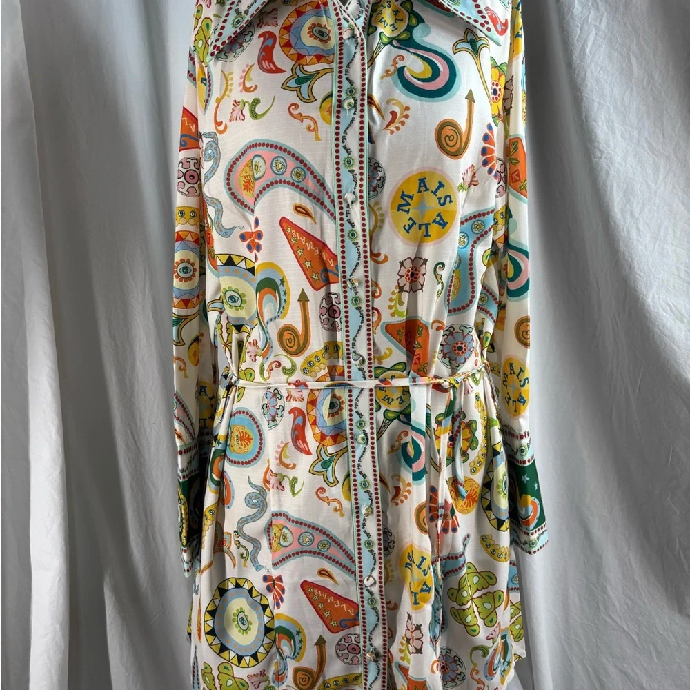 Boho‎ Retro Paisley Print Zip Up Tie Waist Dress XL - Picture 2 of 10